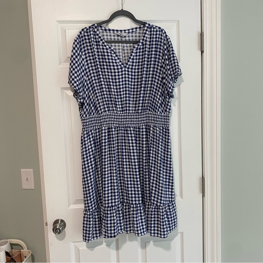 Croft & Barrow Navy and White Checkered  Midi Dress